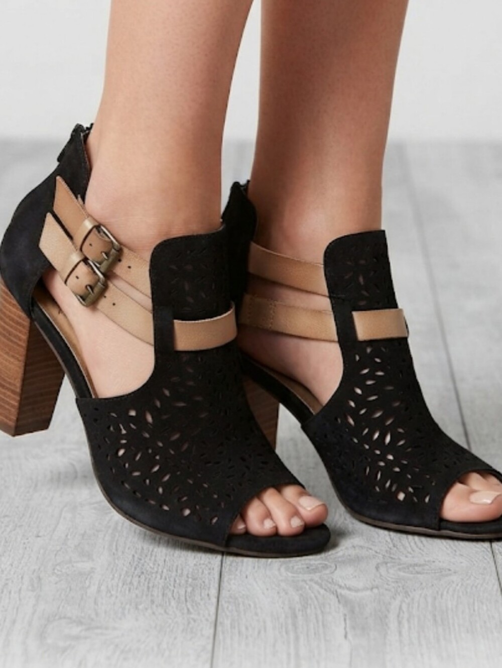 Farylrobin By Anthropologie Womens Ankle Suede Zip Back Heels Sandalsshoes sz 7